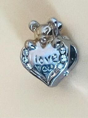 Silver & Gold plated paved crystal I LOVE YOU teddy bear bracelet charm